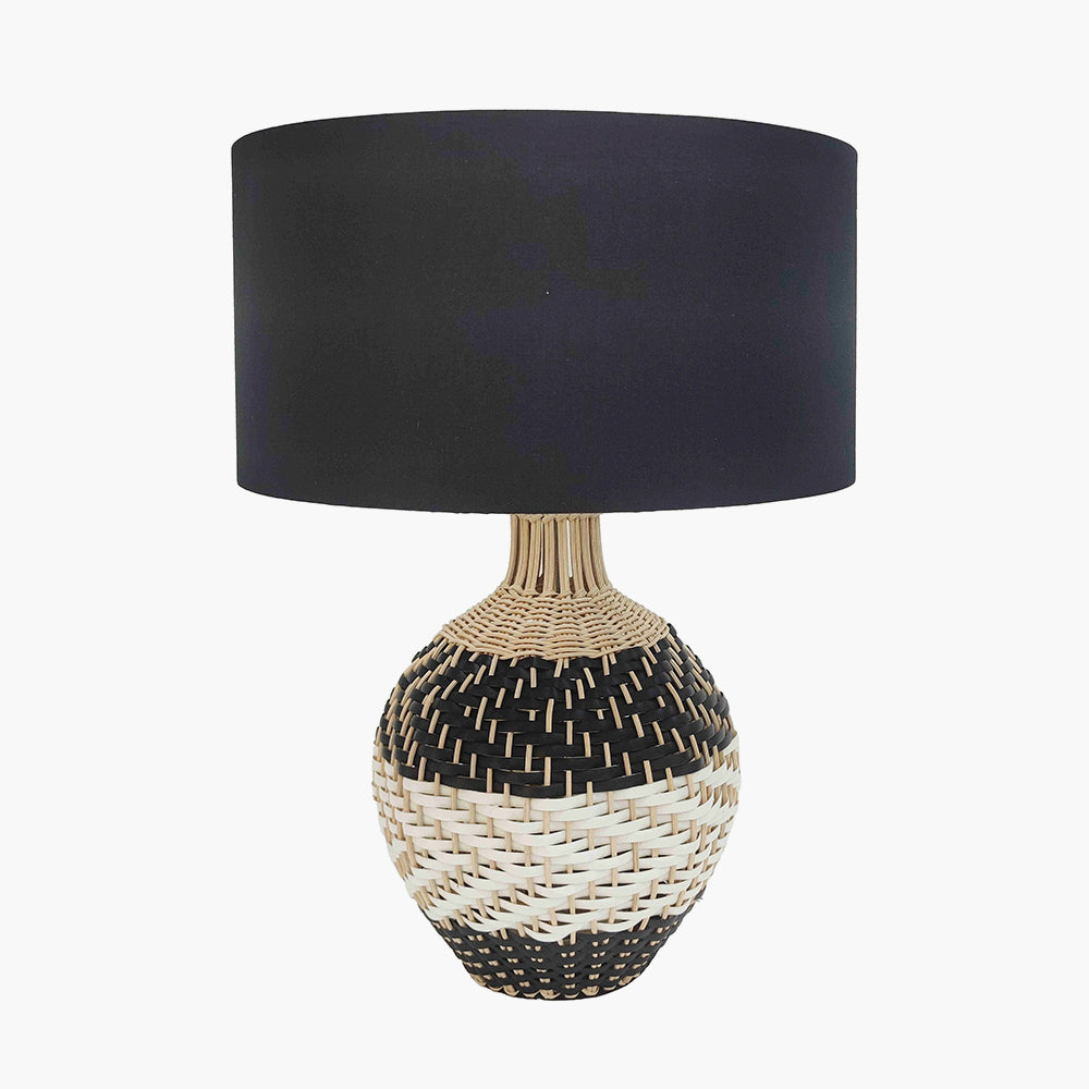 Rowan Natural Rattan Black & White Woven Table Lamp